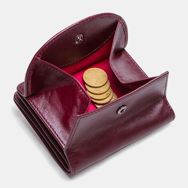 Women Genuine Leather Coin 8 Card Slots Bifold Wallet Purse - MRSLM