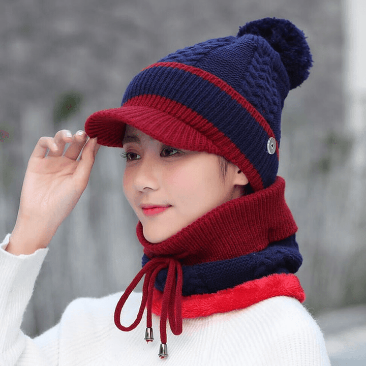 Wool Cap and Scarf Set Beanie Warm Winter Pom Wooly Cap - MRSLM