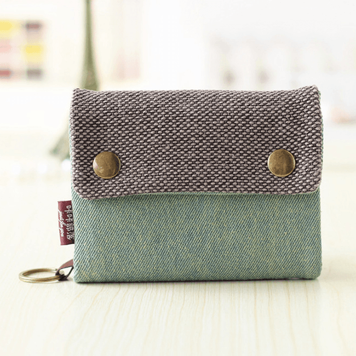 Women Handmade Three-Fold Purse Denim Wallet Casual Multi-Pockets Card Holder - MRSLM