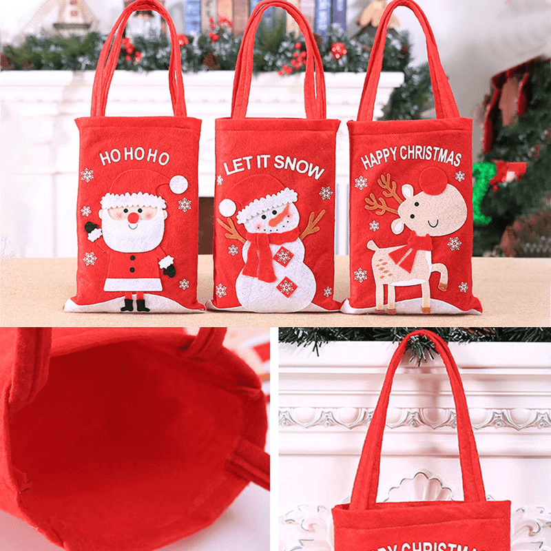 Child Cute Festive Christmas Santa Claus Elk Pattern Decoration Candy Snack Bag Handbag - MRSLM