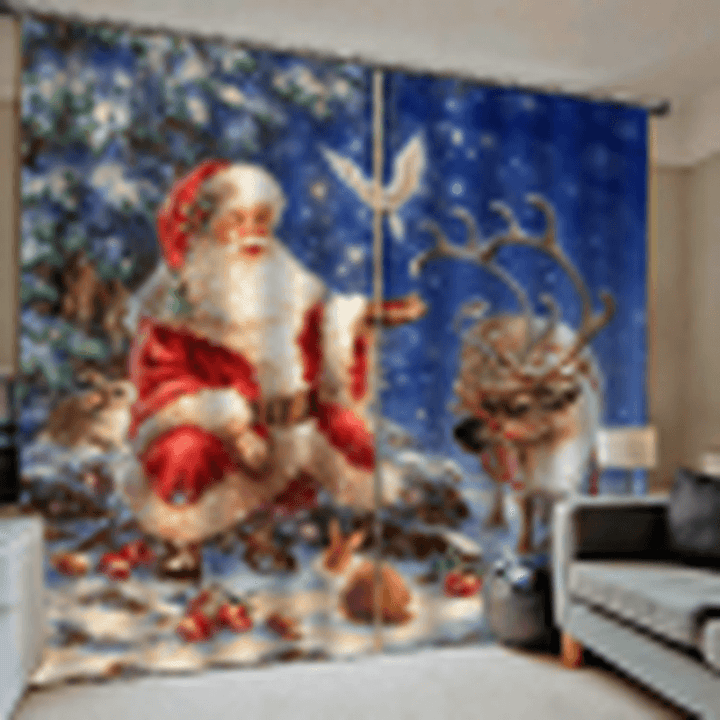 132*160Cm Christmas Printed Curtains Blackout Window Curtains for Living Room Christmas Decoration - MRSLM