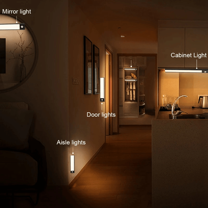 20/40/60CM Body Sensing Small Night Light USB Charging Lamp LED Portable Strip Light for Bedroom Wardrobe Bookcase Stairs - MRSLM