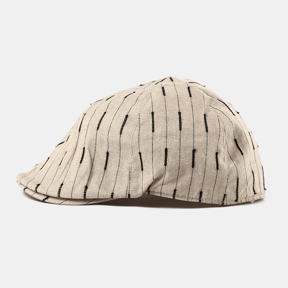 Unisex Striped Beret Cap Cotton Adjustable Casual Forward Hat Octagonal Hat - MRSLM