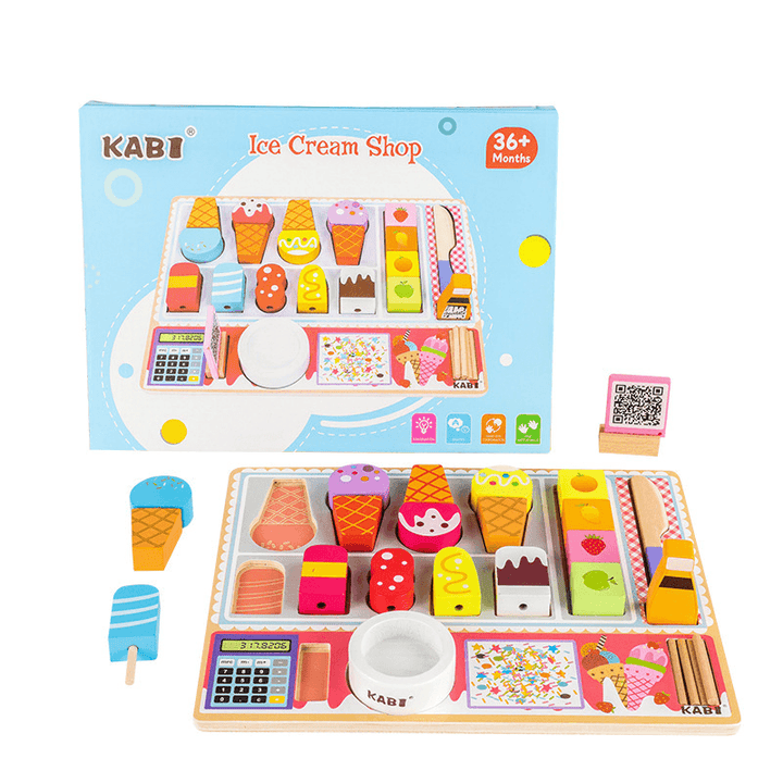 Wooden Children'S Play House Ice Cream Candy Cart Toy Little Girl Push Ice Cream Ice Cream Cart Kitchen Set - MRSLM