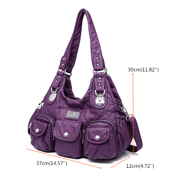 Women Casual PU Leather Multi-Pockets Shoulder Bag - MRSLM