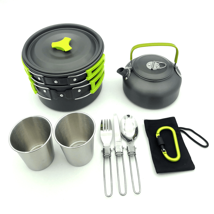 12 Pcs Camping Cookware Set Bowl Pan Pot Water Cup Spoon Portable Tableware Outdoor Picnic - MRSLM