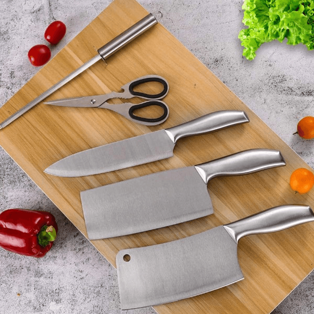6Pcs Acrylic Stainless Steel Kitchen Knife Cleaver Sharpener Scissor Kitchen Tools Stand Set - MRSLM