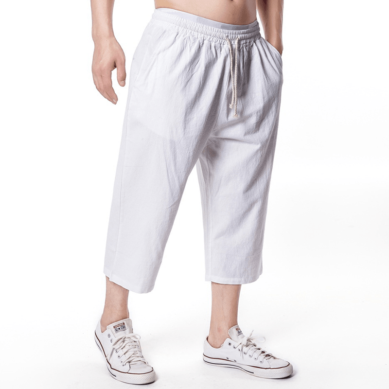 Beach Casual Baggy Linen Calf-Length Pants - MRSLM