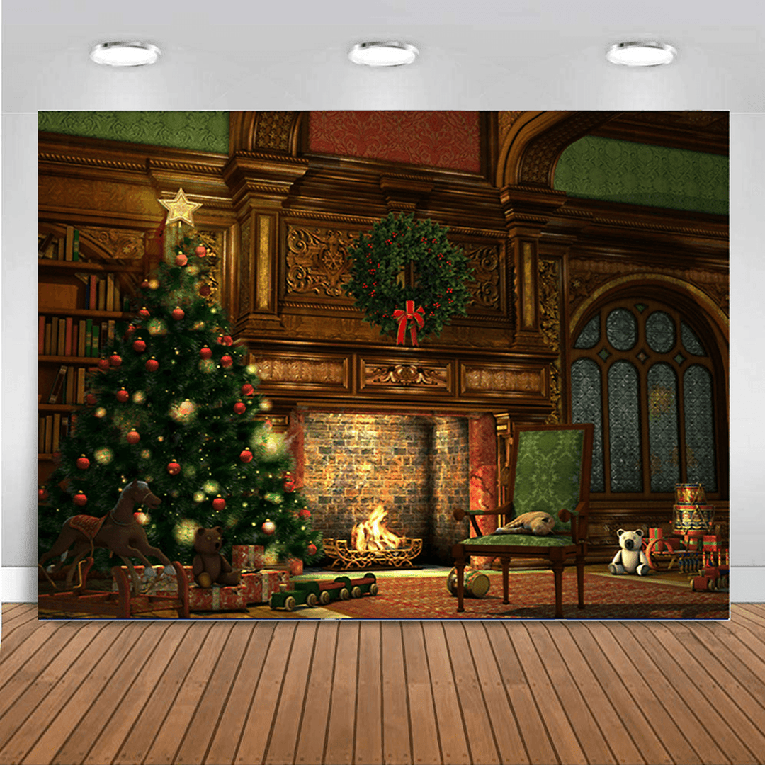 2020 Christmas Backdrop Fireplace Tree Winter Window Room Interior Baby Birthday Photography Background for Photo Studio Photophone - MRSLM