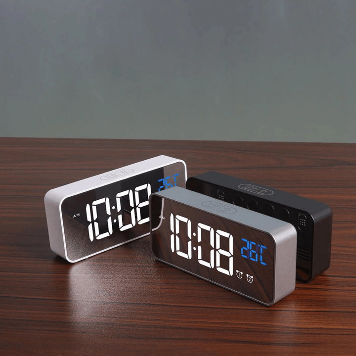 LED Music Alarm Clock Digital Snooze Function Temperature Display Table Home Mirror Decoration Clock - MRSLM