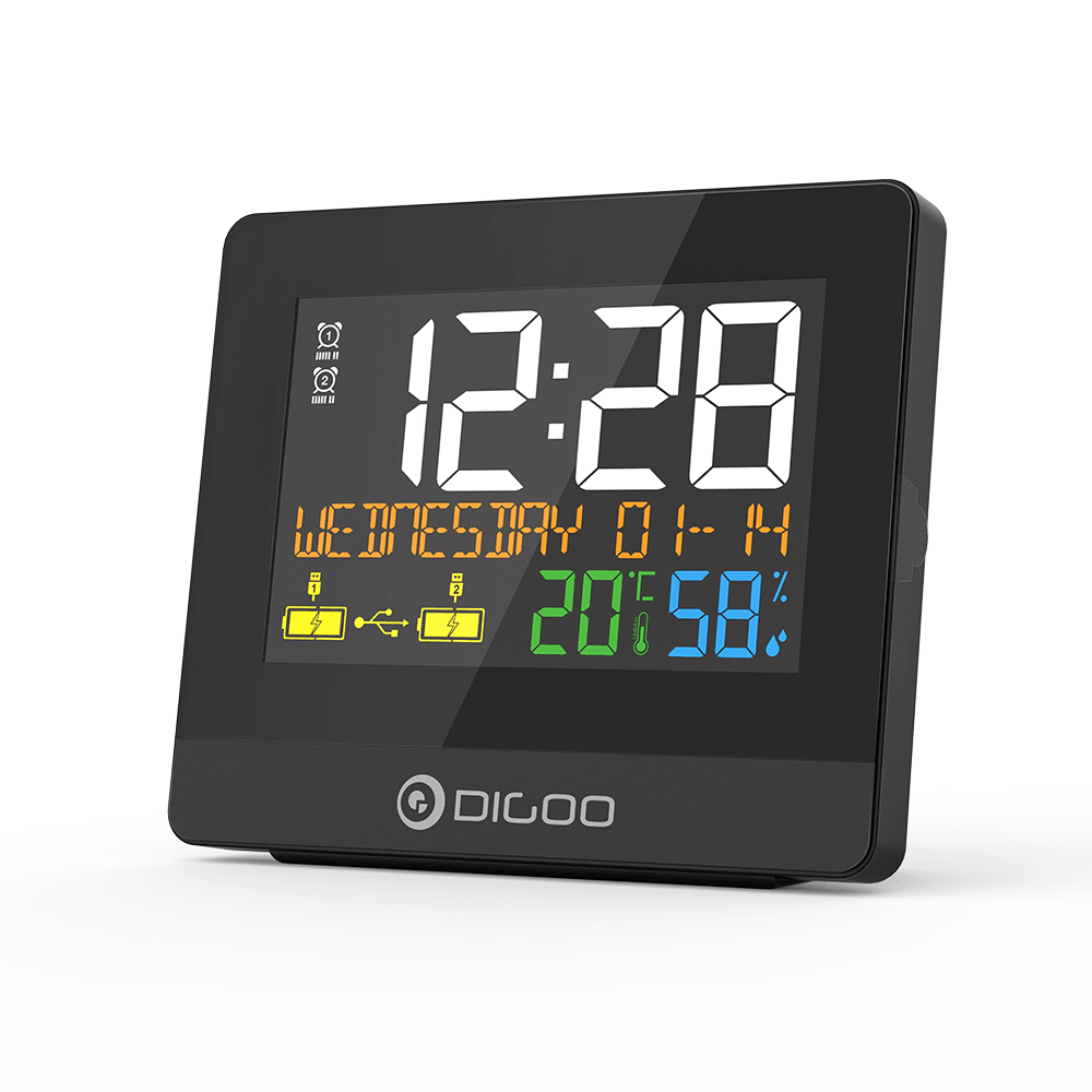 DIGOO DG-8291 Dual USB Charging Port Alarm Clock Hygrometer 10W Phone Charger Snooze NAP Countdown Desktop Decorative Clock - MRSLM