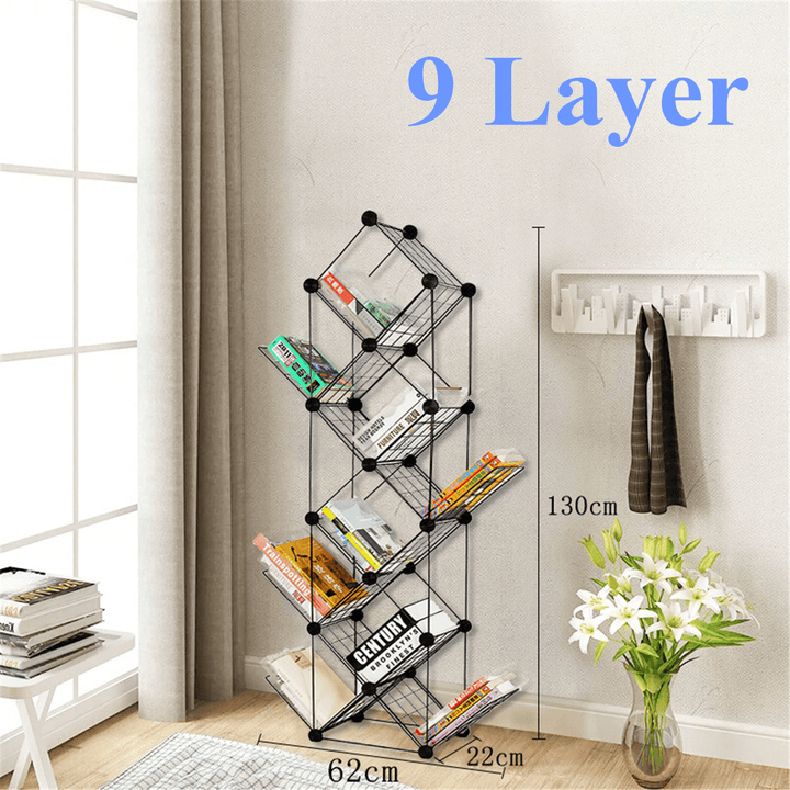 7/9 Tiers Multilayer Combination Wrought Iron Bookshelf File Holder Storage Rack Bookcase Storage Shelf Organizer Home Decorations - MRSLM