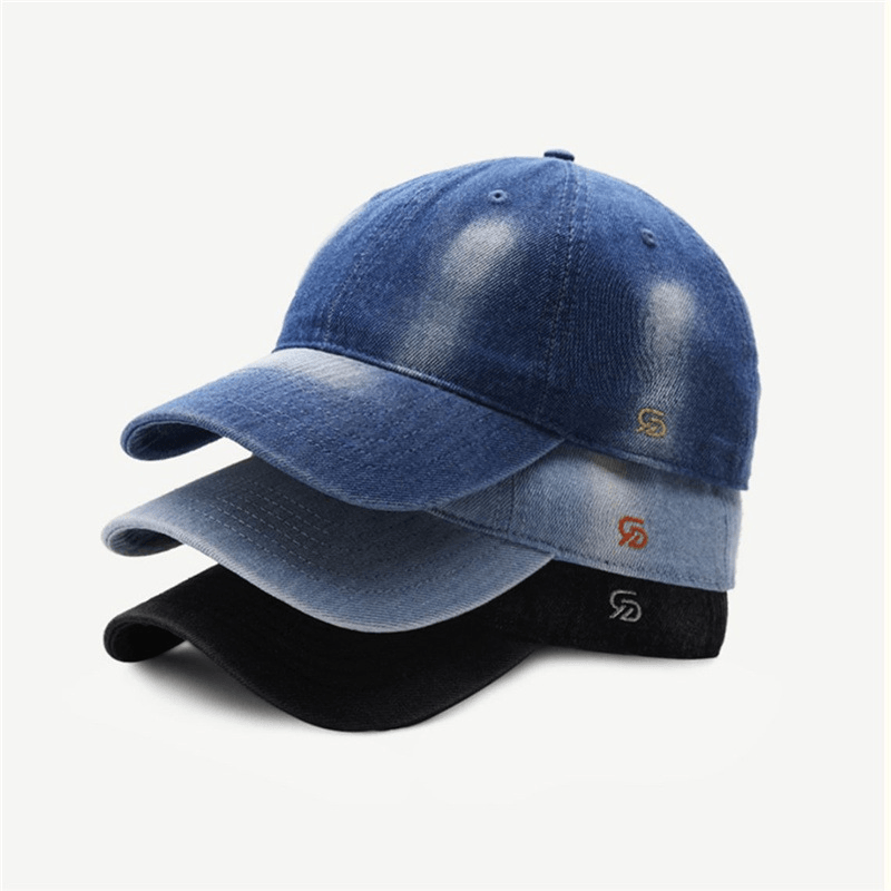 Simple Solid Color Washed Denim Baseball Cap - MRSLM