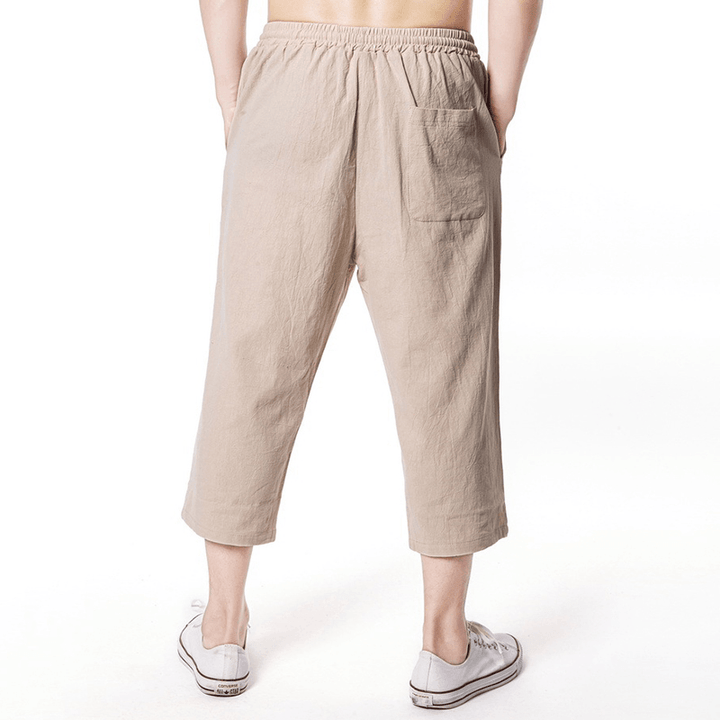 Beach Casual Baggy Linen Calf-Length Pants - MRSLM