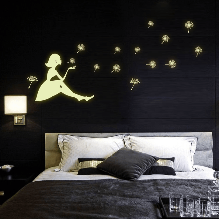 Dandelion Girl Stars Fluorescent Luminous Paste Stickers Night Light Living Room Decor Wall Sticker - MRSLM