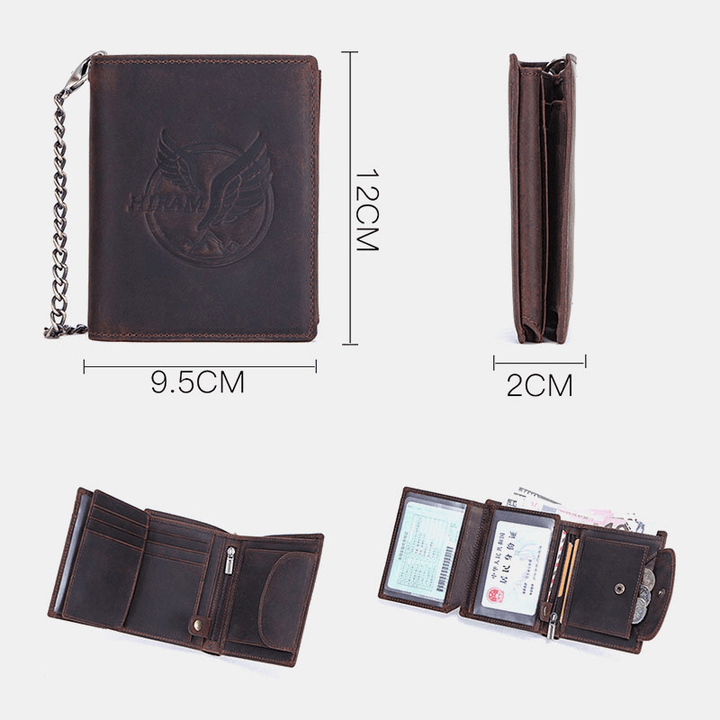 Men Genuine Leather Wallet Trifold RFID Anti-Theft Brush Multi-Card Slot Card Holder Coin Purse Money Clip - MRSLM