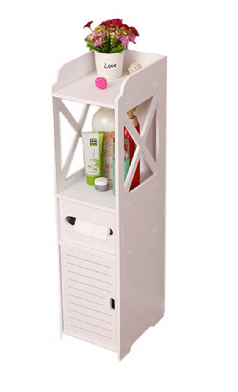 Bathroom Storage Cupboard Cabinet White Plastic Standing Paper Towel Organizer - MRSLM