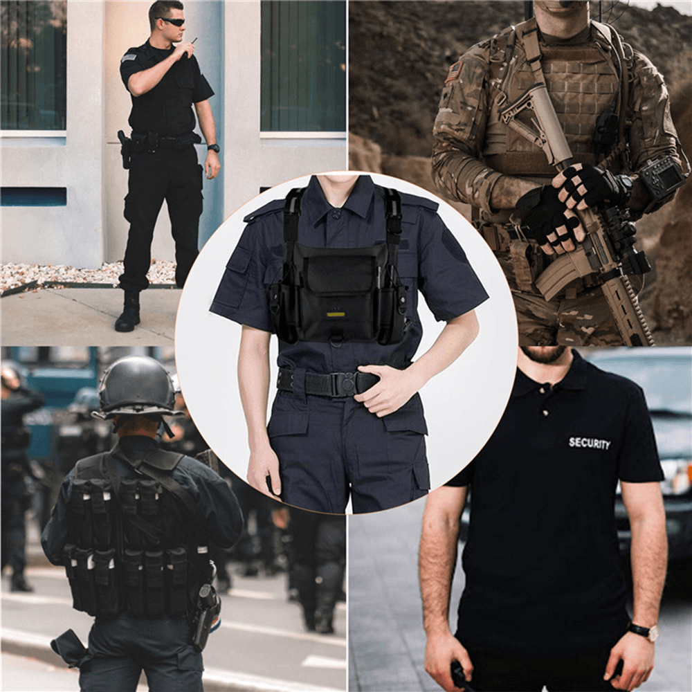 Vest Bag Chest Rig Pack Walkie Talkie Radio Waist Pack Pouch with Warning Light Storage Bag for Garden Tool - MRSLM