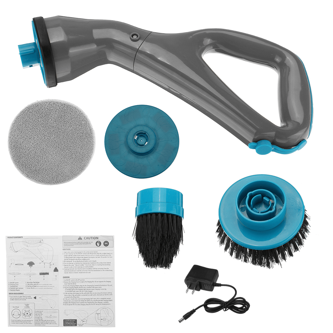 All in 1 Muscle Electrical Cleaning Brush Scrubber Cordless Bathroom Shower Tile+4 Heads - MRSLM