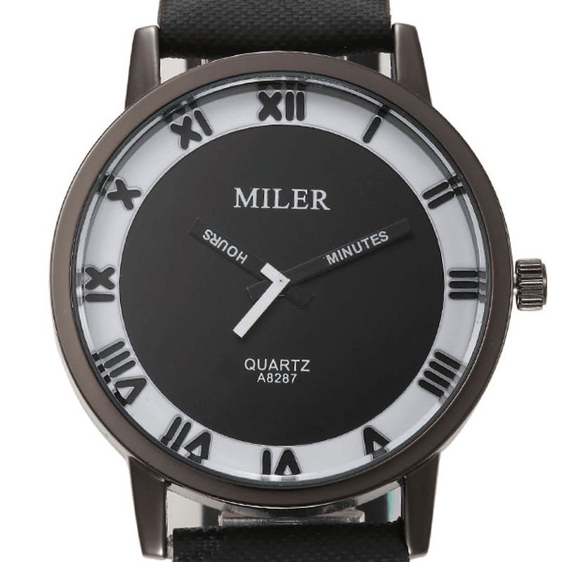 MILIER 8287 Fashion Unisex Male Female Leather Strap Lovers Quartz Wrist Watch - MRSLM