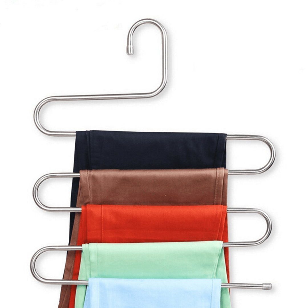 5 Layers Pants Hanger Trousers Towels Hanging Cloth Clothing Rack Space Saver - MRSLM