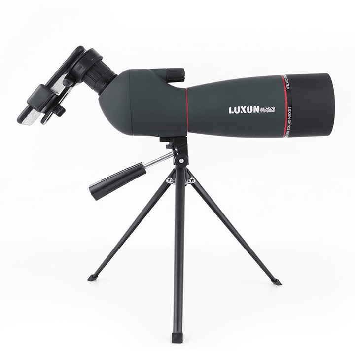 LUXUN 25-75X70 Zoomable View Telescope Waterproof BAK4 Optic Bird Monocular with Tripod Storage Bag - MRSLM