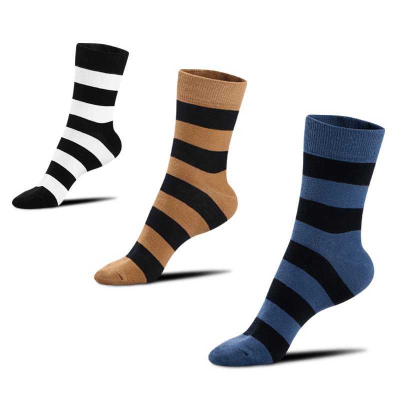 Men Stripe Combed Cotton Short Athletic Socks - MRSLM