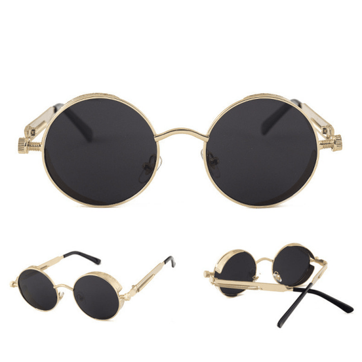 UV400 Vintage Steampunk round Mirror Lens Sunglasses Outdoor Sport Hisper Eyewear for Man Women - MRSLM