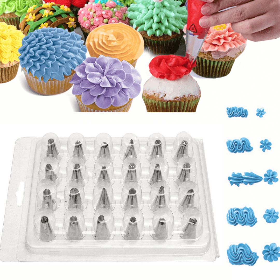 24PCS Icing Piping Nozzle Tips Cake Sugarcraft Pastry Decor Baking Tools Kit - MRSLM