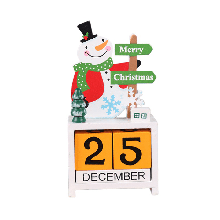 Christmas Advent Countdown Calendar Wooden Santa Claus Snowman Reindeer Pattern with Painted Blocks Holiday Home Decorations - MRSLM