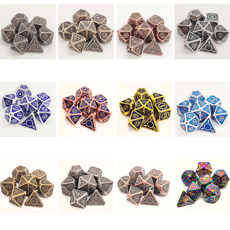 7Pcs/Set Classic Zinc Alloy Metal Polyhedral Dices Dad Rpg Dungeons and Dragons Role Playing Toys Game - MRSLM