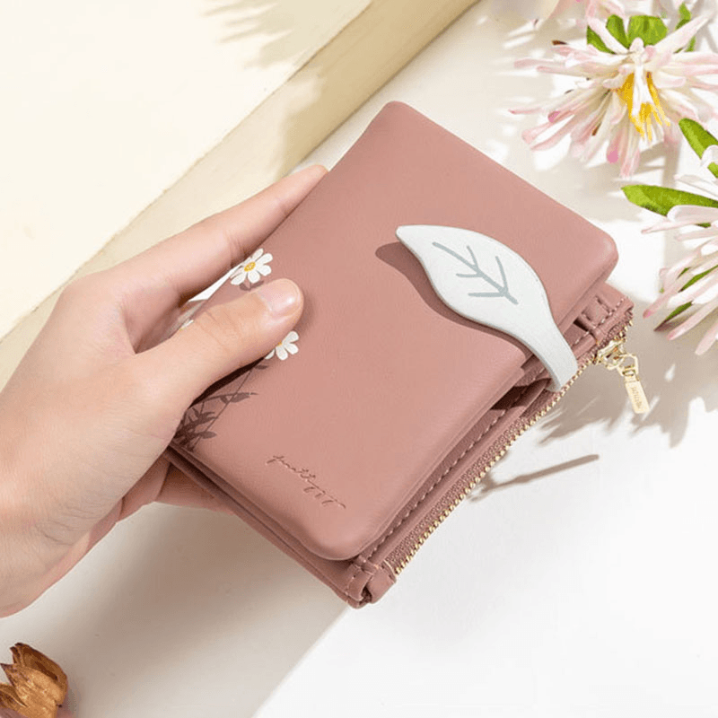 Women PU Leather Floral Printing Casual Mini Easy Carry Money Clip Card Holder Wallet - MRSLM