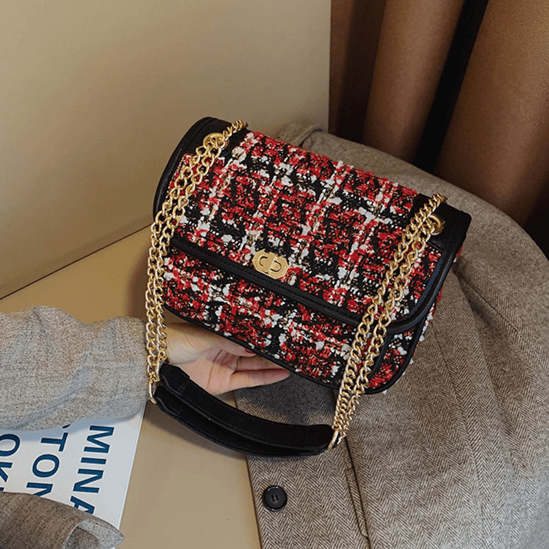 Women Mix Color Woven Woolen Vintage Chain Bag Clutch Bag Crossbody Bag - MRSLM