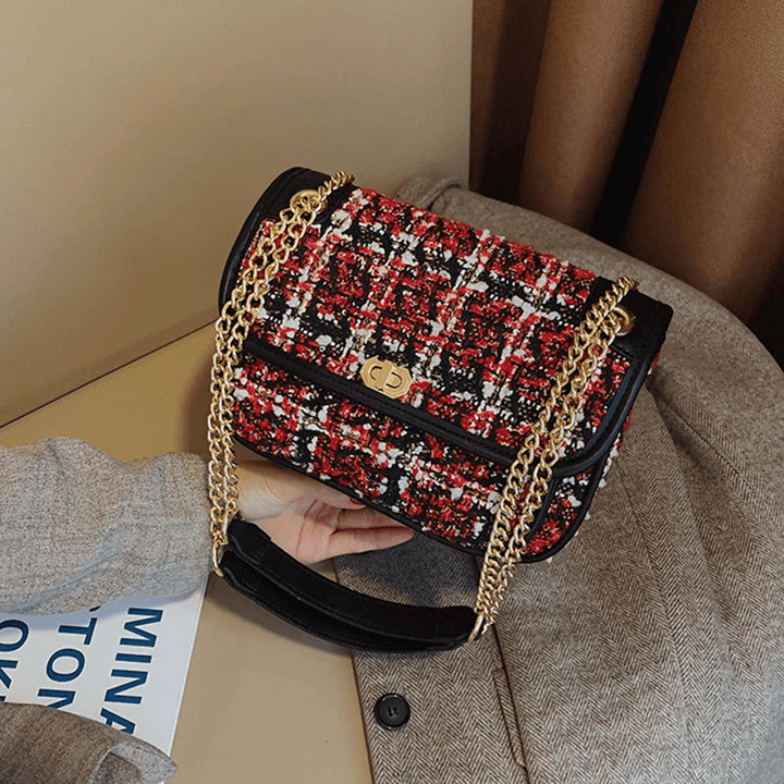 Women Mix Color Woven Woolen Vintage Chain Bag Clutch Bag Crossbody Bag - MRSLM
