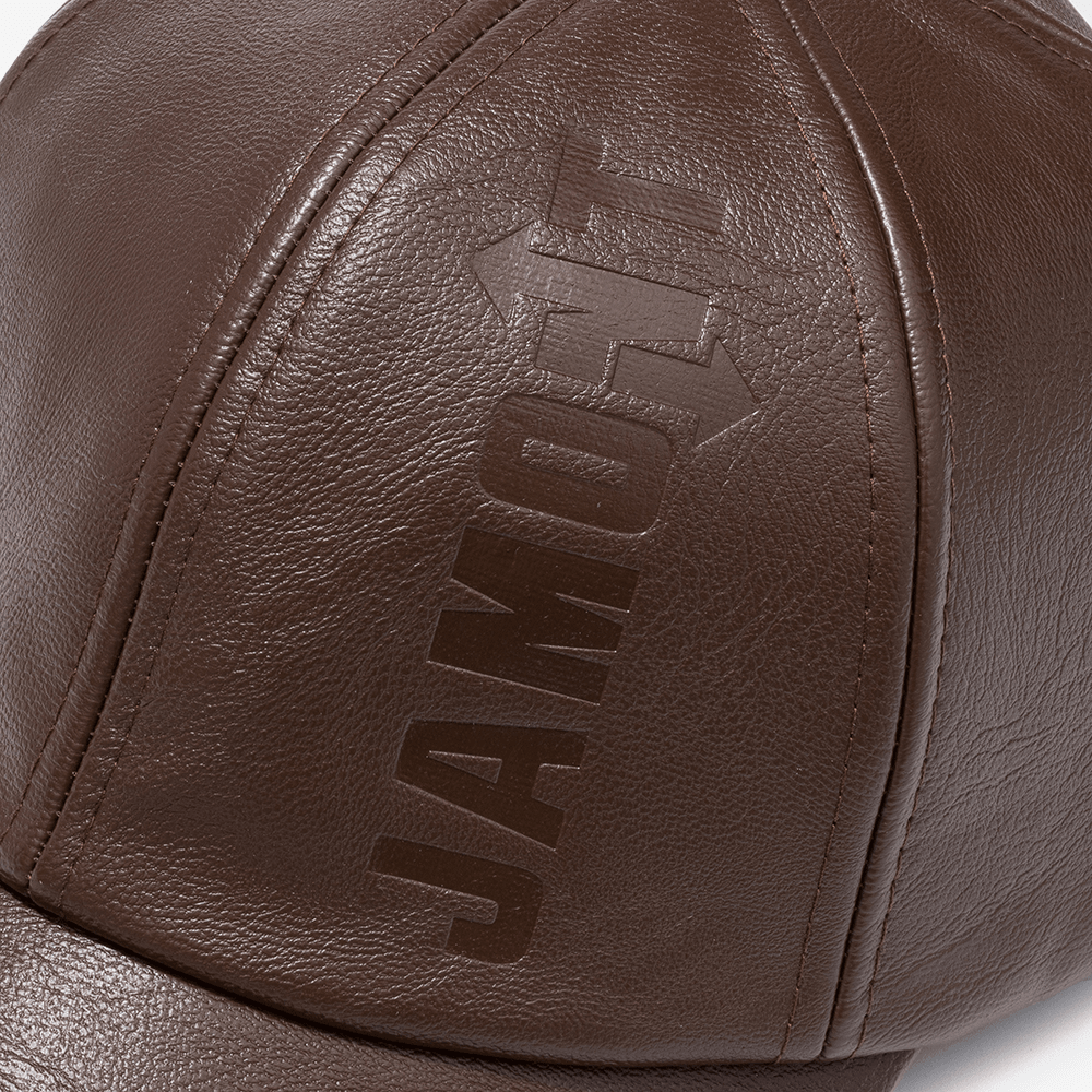 Collrown Men PU Leather Retro Baseball Cap Printed with Logo Outdoor Warm Cap - MRSLM