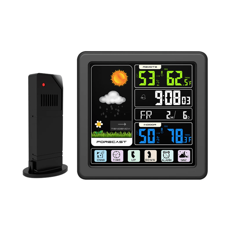 TS-3310-BK Full Touch Screen Wireless Weather Station Multi-Function Color Screen Indoor and Outdoor Temperature Humidity Meter Clock Weather Forecast Station - MRSLM