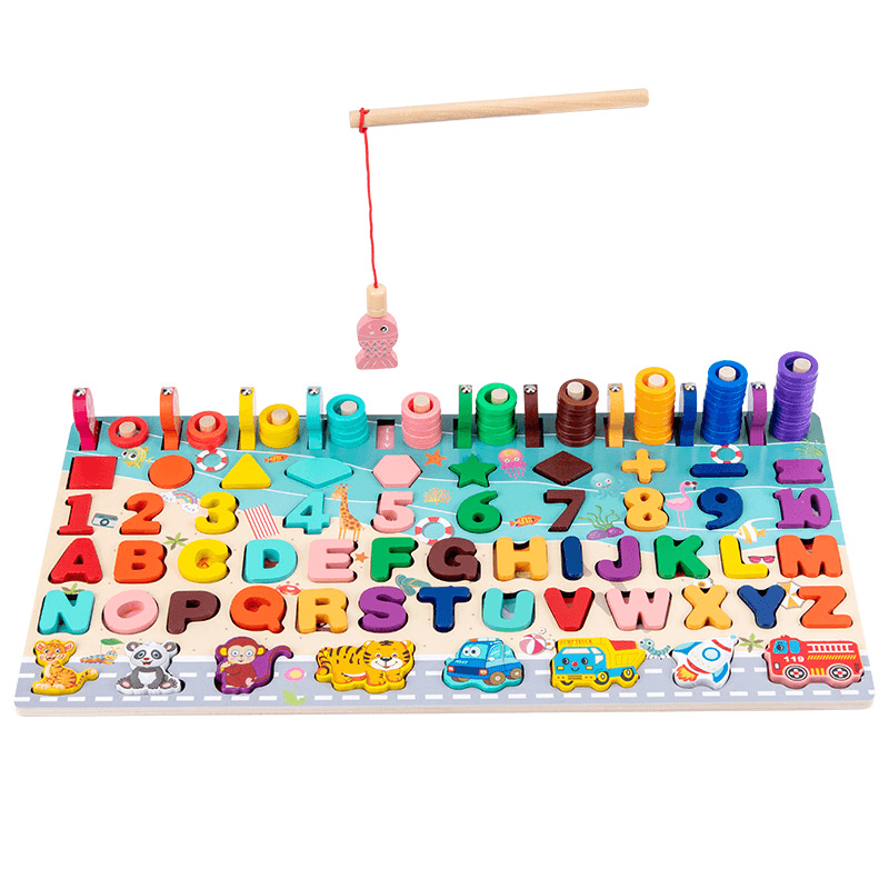 Kids Wooden Toys Preschool Board Math Fishing Count Numbers Matching Digital Shape Children Gift - MRSLM