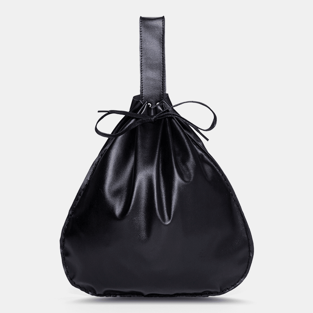 Men Genuine Leather Drawstring Large Capacity Vintage Punk Waist Bag - MRSLM