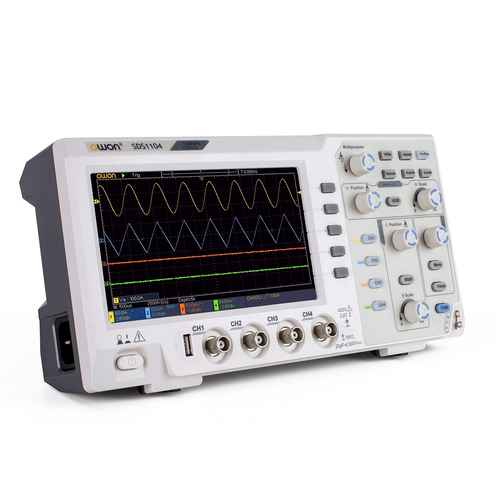 Owon SDS1104 Portable Oscillometer 4-CH Digital Storage Oscilloscope 7" LCD Display Handheld Portable Oscillometer 100Mhz 1Gs/S EU Plug - MRSLM