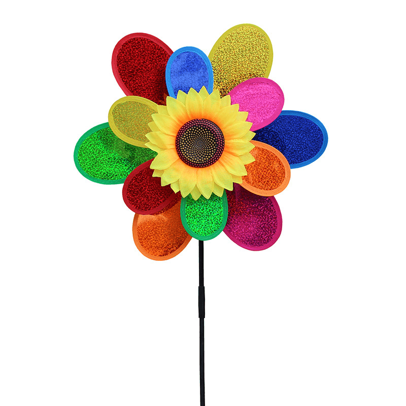 Best Selling Children'S Toy Double-Layer Sequined Sunflower Plastic Windmill Outdoor Garden Decoration Colorful Windmill - MRSLM