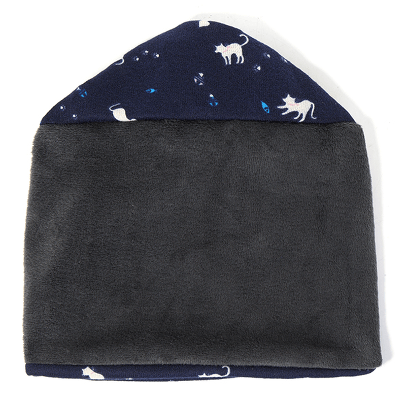 Women Cotton Cat Printing Beanie Hats Casual Outdoor Warm for Both Hats and Scarf Use - MRSLM