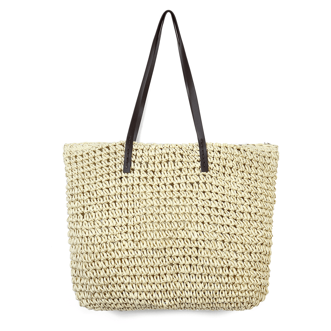 Outdoor Portable Straw Weave Handbag Tote Beach Bag Pack Pouch Shoulder Bag - MRSLM