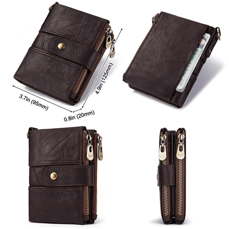 GZCZ Men RFID Genuine Leather Double Zipper Wallet - MRSLM