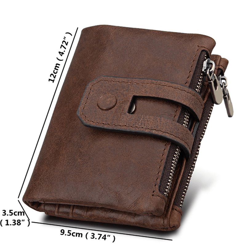 RFID Blocking Secure Wallet 11 Card Slots Vintage Genuine Leather Mens Zipper Wallet - MRSLM