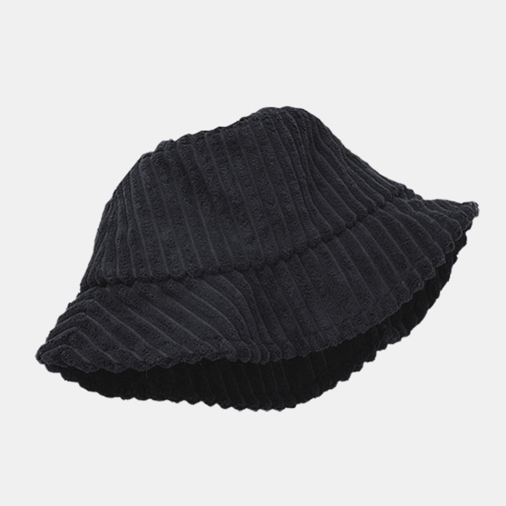 Unisex Corduroy Stripes Pattern Solid Color Warm Ear Protection Couple Hat Bucket Hat - MRSLM