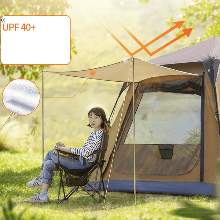 Hewolf 8 People Automatic Tent Portable Thickened Rainproof Outdoor Camping Picnic Tent with 2 Doors 2 Windows - MRSLM