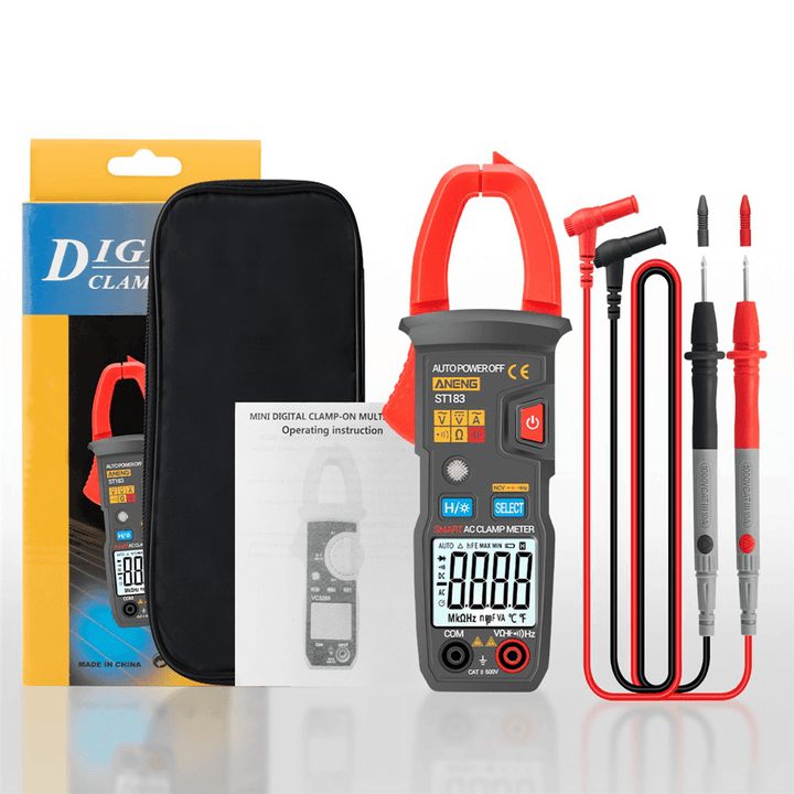 ANENG ST183 Digital Clamp Meter AC Current 6000 Counts True RMS Multimeter DC/AC Voltage Tester Hz Capacitance NCV Ohm Tests - MRSLM