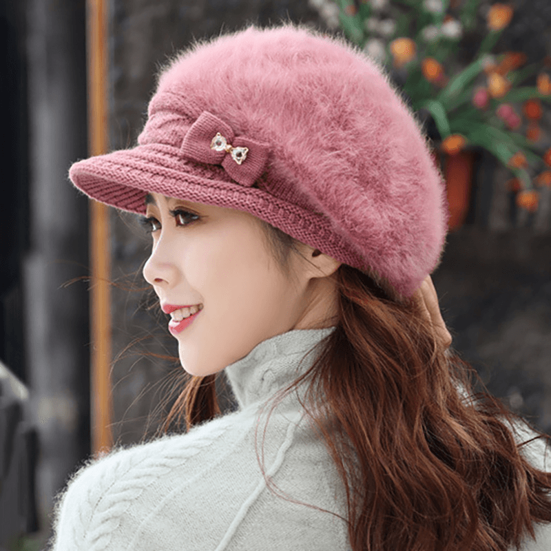 Womens Leisure Winter Knit Hat plus Velvet Beret Hat - MRSLM