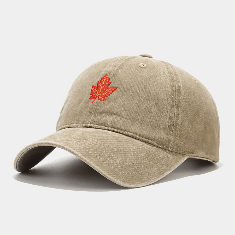Unisex Retro Curved Brim Maple Leaf Pattern Embroidery Baseball Cap Casual Travel Adjustable Breathable Sunshade Hat - MRSLM