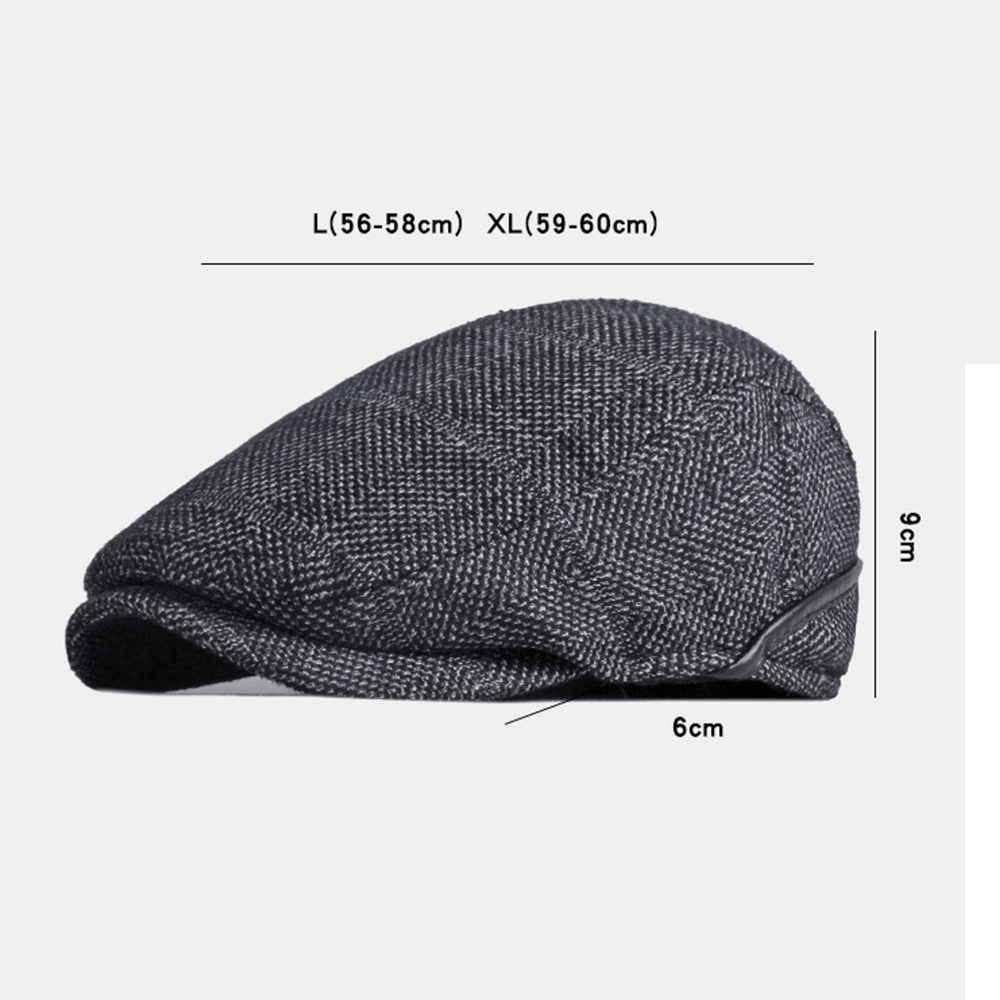 Men Solid Color Ear Protection Earmuffs Design Windproof Flat Hat British Retro Thicken Warm Beret Cap Forward Hat - MRSLM